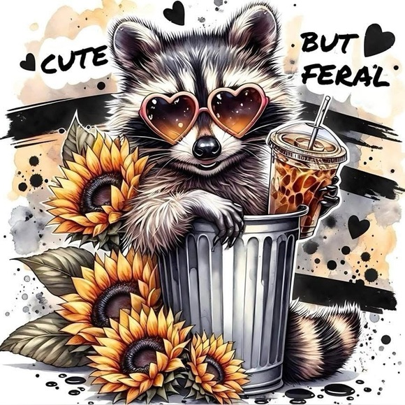 ✨ Cute but Feral Raccoon 20oz Tumbler with Sunflowers & Iced Coffee ✨ - Picture 3 of 3